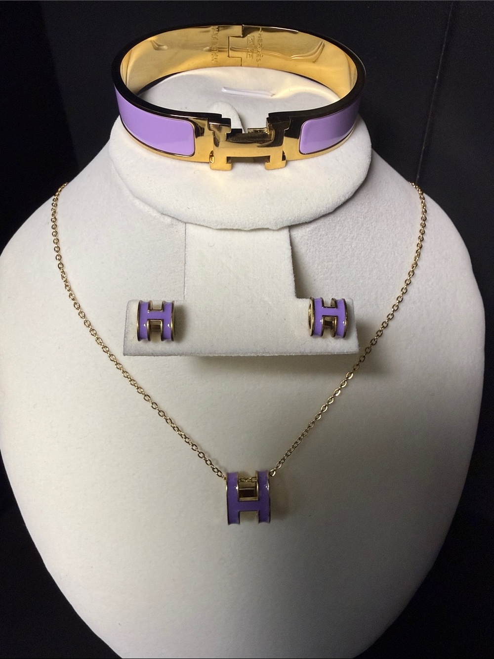 Luxury Purple Enamel Bracelet, Necklace & Earring Set